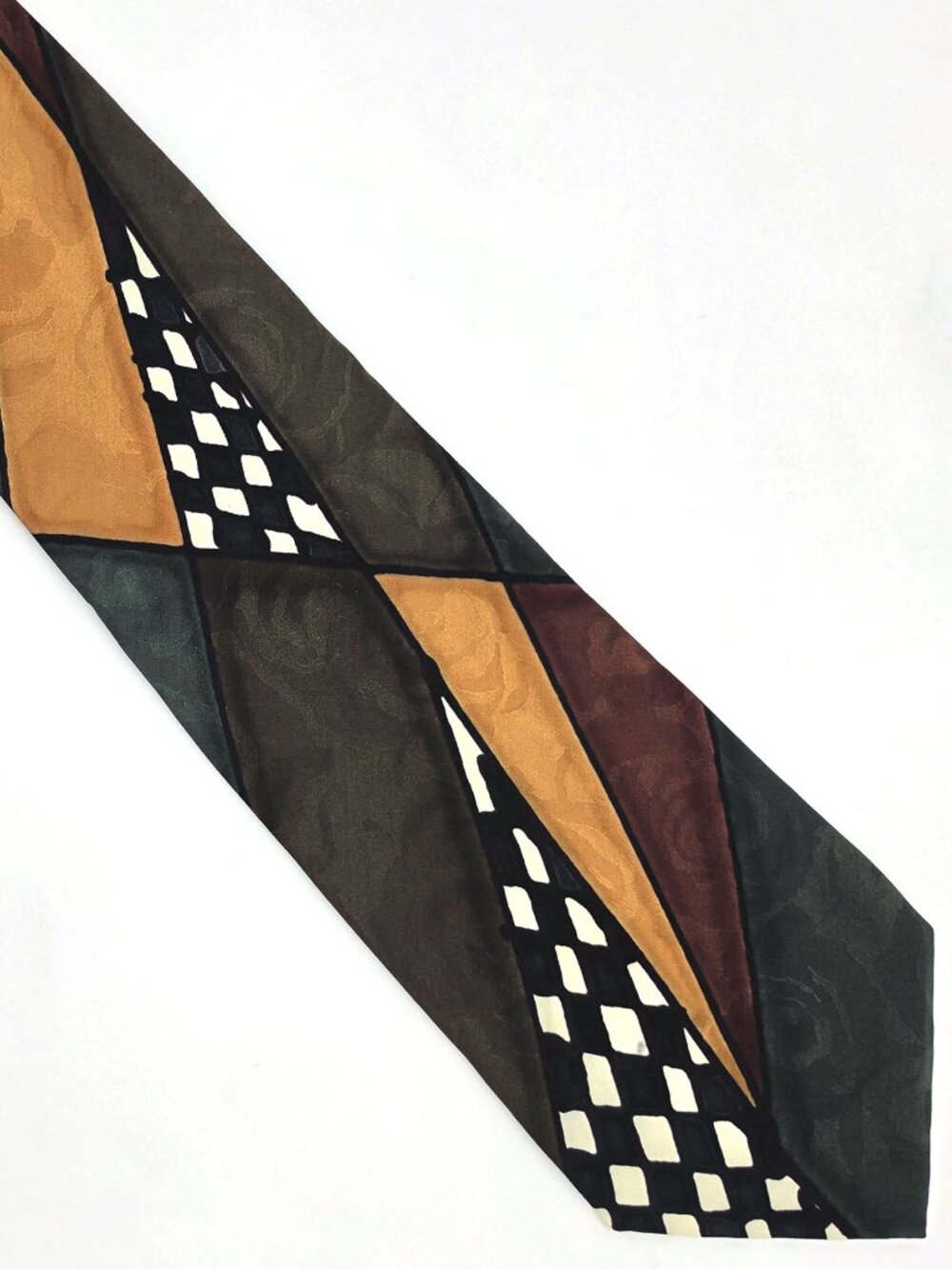 ROBERT DASKAL Handpainted Green Gold Purple Black Silk Extra Wide Tie Necktie